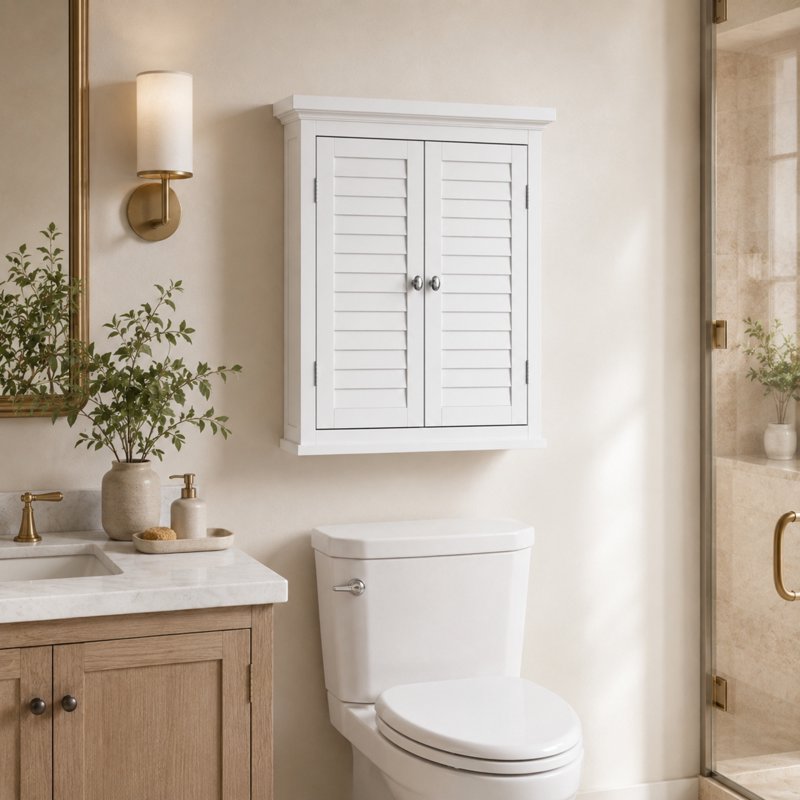 Wall Mounted Bathroom Cabinet - White, 20 x 24 Inches, Removable Wall Cabinet with Adjustable Shelf
