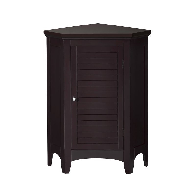 Freestanding Corner Floor Cabinet with Faux Louvered Door - Dark Brown