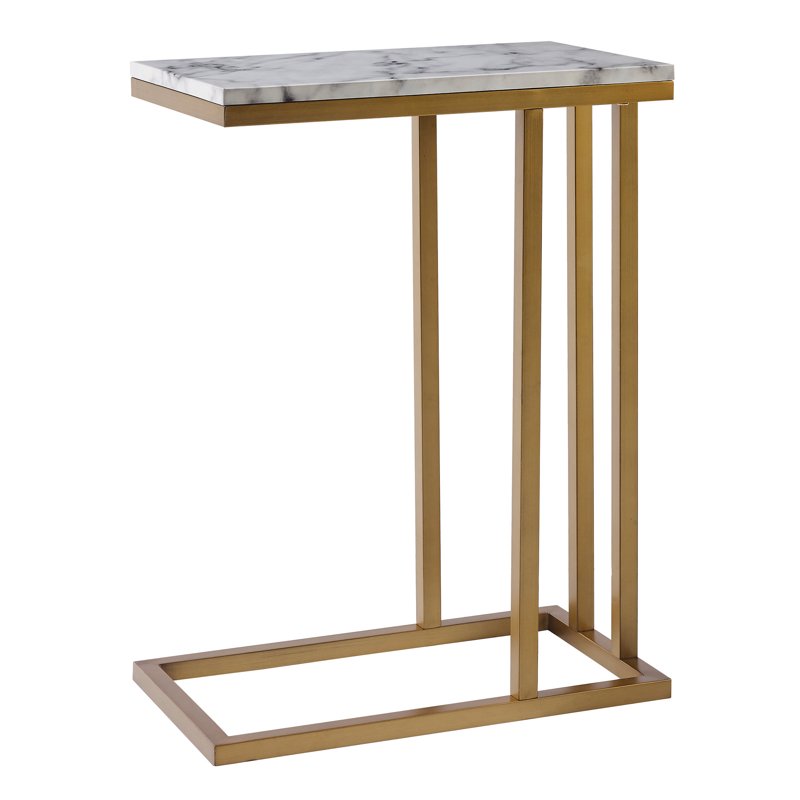 C-Shape Marble-Look Side Table with Brass Legs