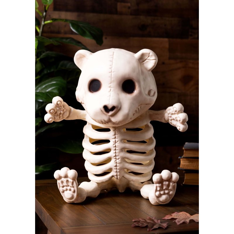 Teddy Bear Skeleton Decoration - Halloween Skeleton Decor, 14 Inch Plastic Figurine