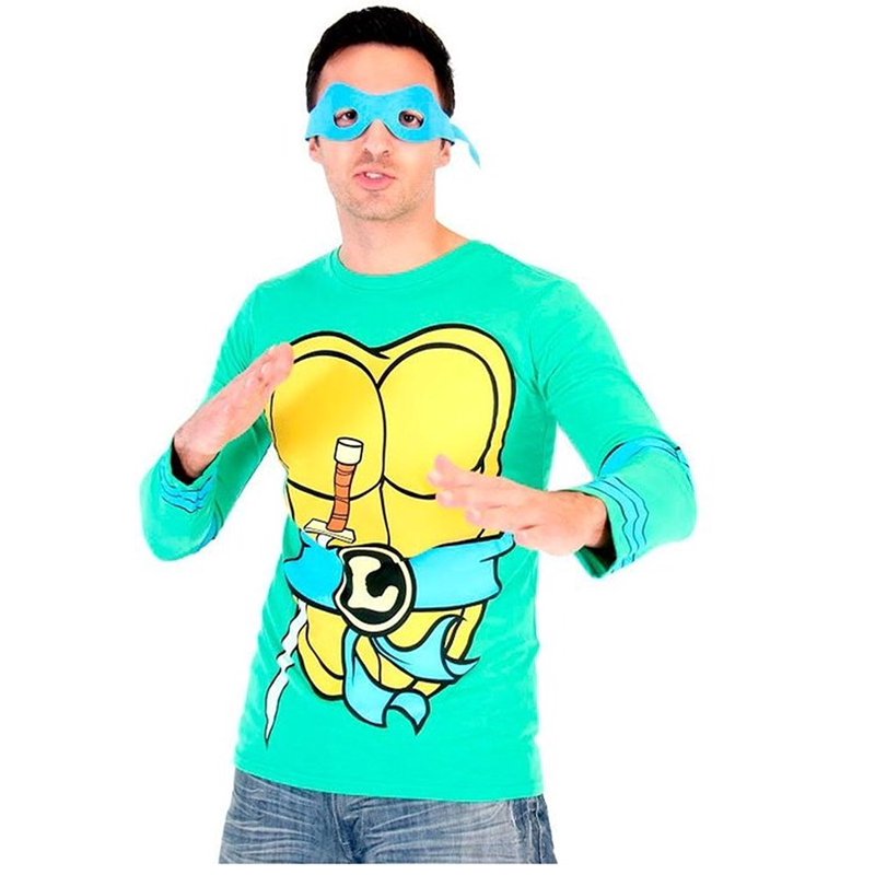 Teenage Mutant Ninja Turtles Long Sleeve T-Shirt & Eye Mask - Green, XL, Blue Leonardo Variation