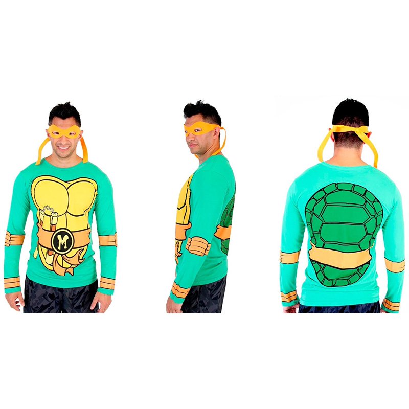 Teenage Mutant Ninja Turtles Long Sleeve T-Shirt & Eye Mask - Orange Michelangelo XS