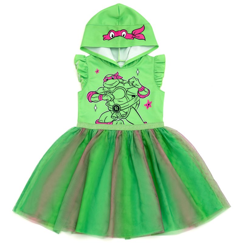 Teenage Mutant Ninja Turtles Raphael Toddler to Big Kid Hooded Dress - Green/Pink, Size 6