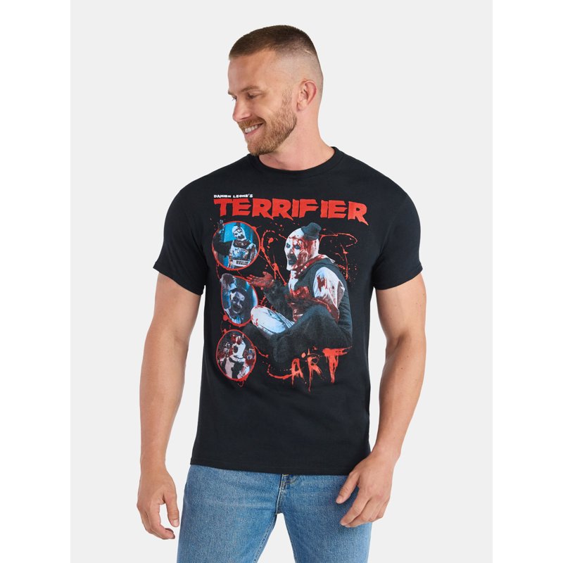 Men's Graphic T-Shirt - Horror Movie Design, Short Sleeve, Black, S