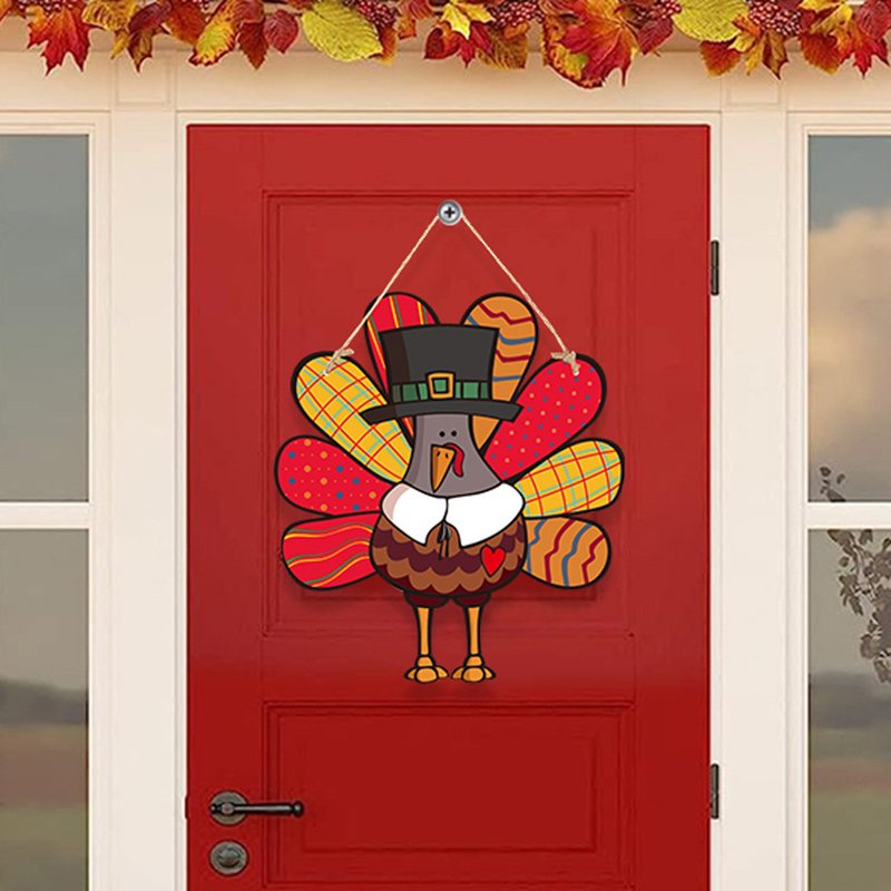 Thanksgiving Wooden Turkey Pumpkin Door Wreath - Black Fall Autumn Decor