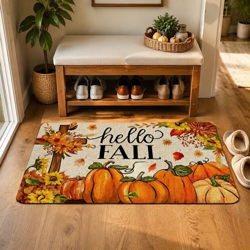 Thanksgiving Harvest Doormat - Hello Fall Seasonal Front Door Mat (Y)