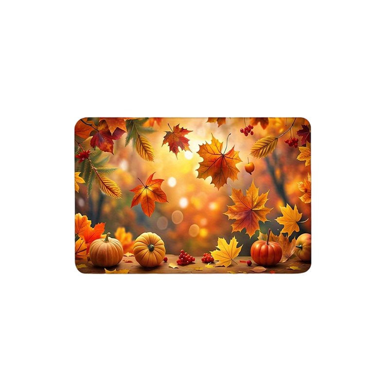 Thanksgiving Harvest Doormat with Maple Leaves & Pumpkins - Seasonal Front Door Mat - 15.75 x 23.62 Inch (C-i)