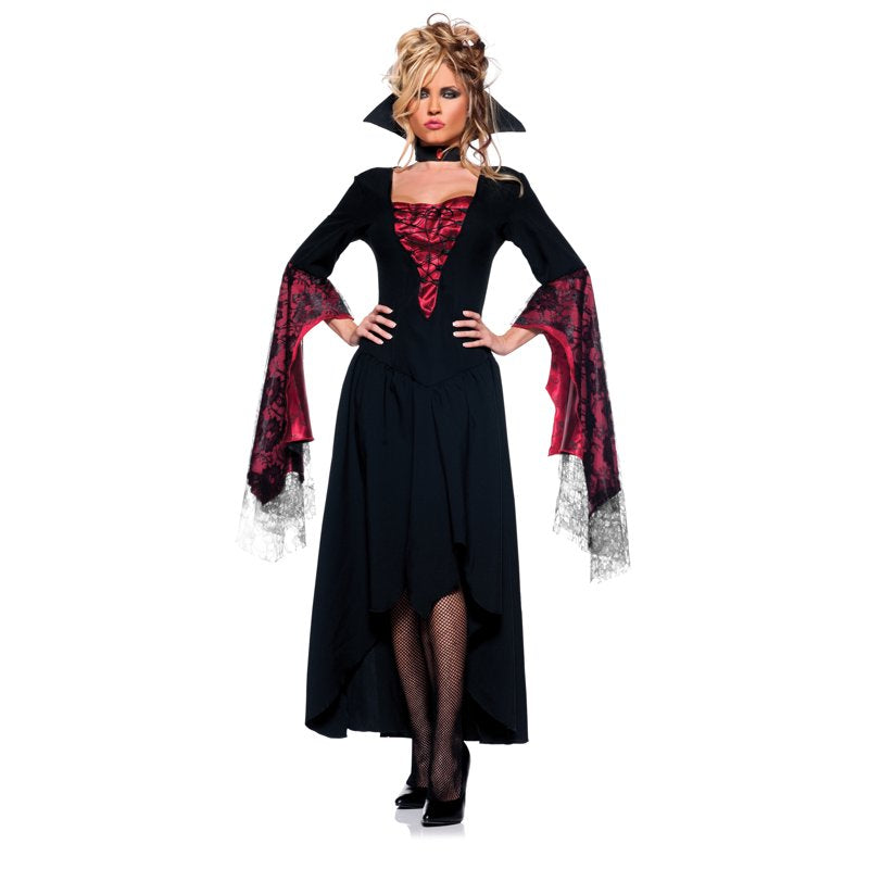 Vampire Countess Costume - Long Lace Dress & Choker Set - Size L