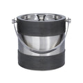 Round Handmade Gray Leather Ice Bucket with Lid - 8" x 7"