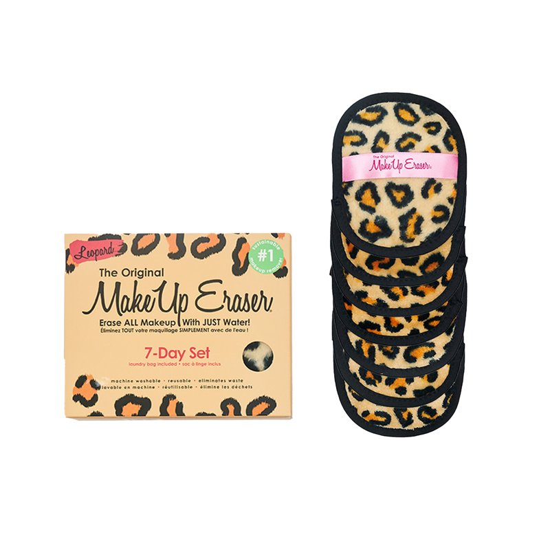 Reusable Makeup Remover Cloth Set - 7-Day Leopard Print Washable Pads