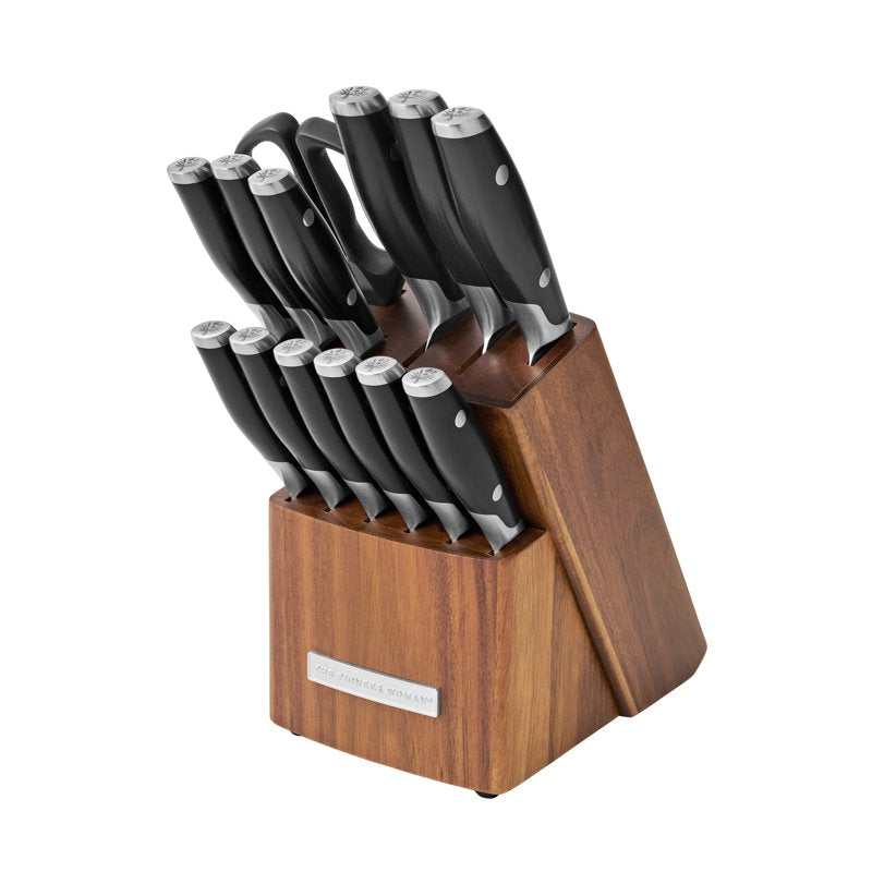 14-Piece Stainless Steel Knife Block Set with Acacia Wood - Black
