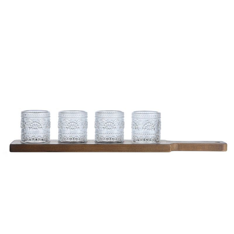 3-Ounce Shot Glass Set with Wooden Flight Board - Set of 4