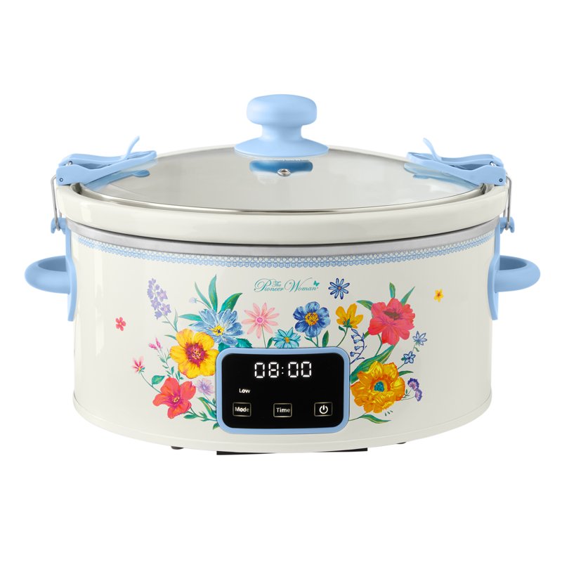 6-Quart Portable Slow Cooker with Touchscreen Control - Beautiful Blooms Pattern