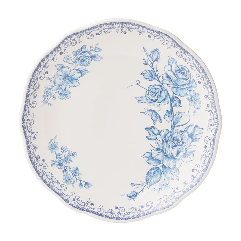 Stoneware Salad Plate - Blue Floral Design, 8-Inch