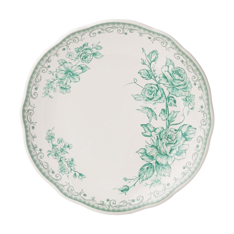 Stoneware Salad Plate with Floral Design - Green