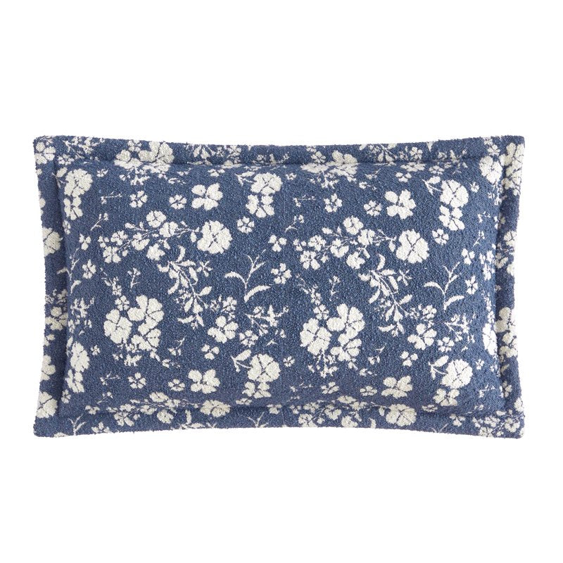 Blue Daisy Bouclé Lumbar Decorative Pillow - 14 x 24 Inches, The Pioneer Woman