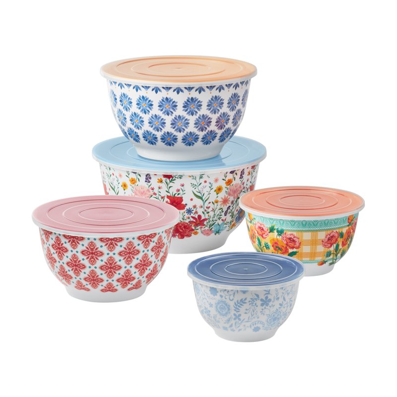 Brilliant Blooms Melamine 10-Piece Mixing Bowl Set with Lids