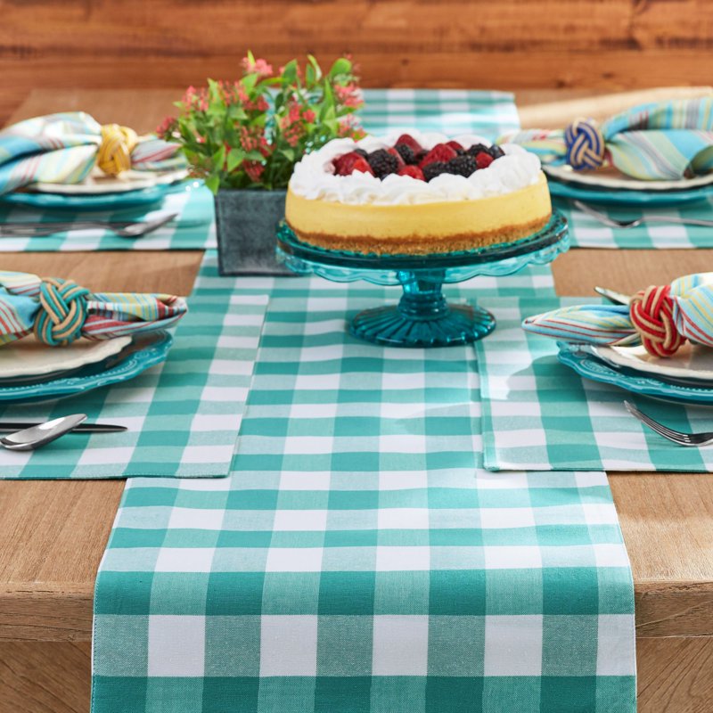 Charming Check Table Runner & Placemat Set - 13 Pieces, Teal