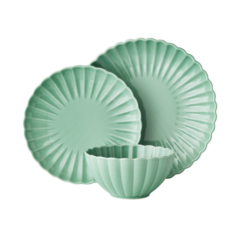 12-Piece Stoneware Dinnerware Set - Green