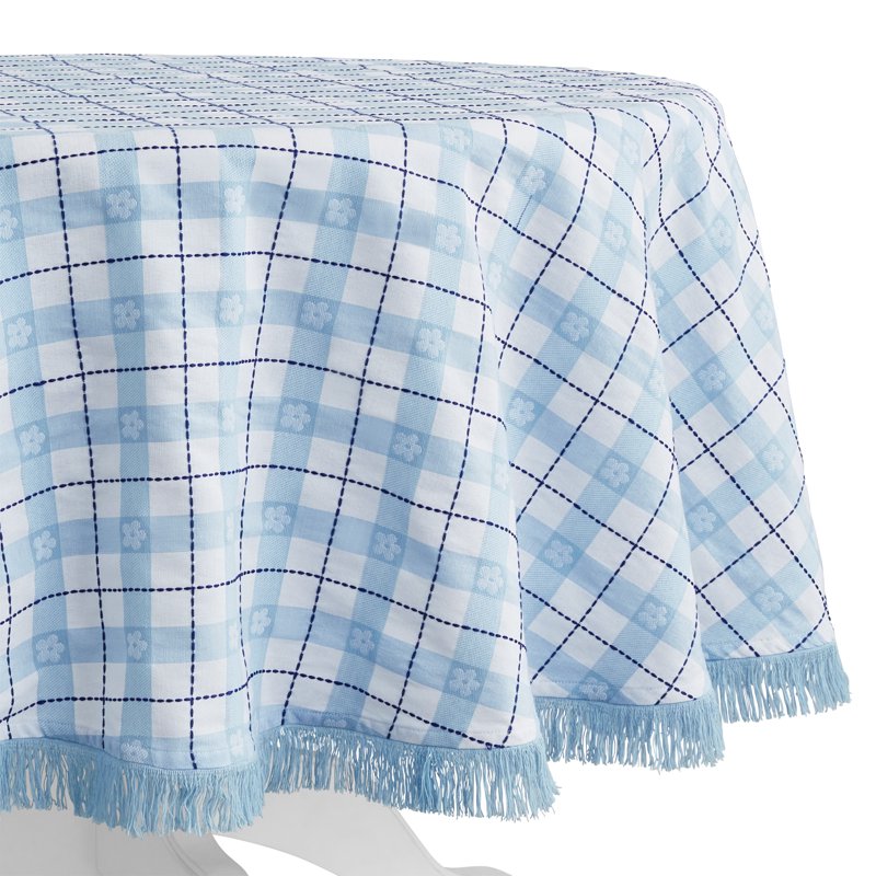 Daisy Woven Fabric Tablecloth - Blue, 70 in Round