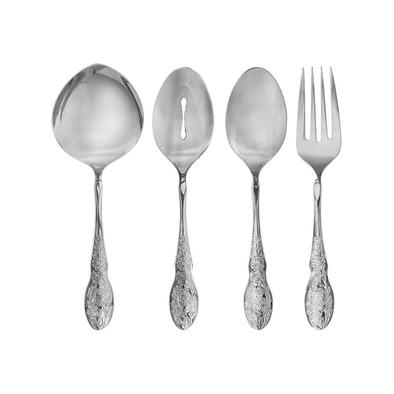 Mazie Stainless Steel Serve Utensils Set - 4-Piece, Silver