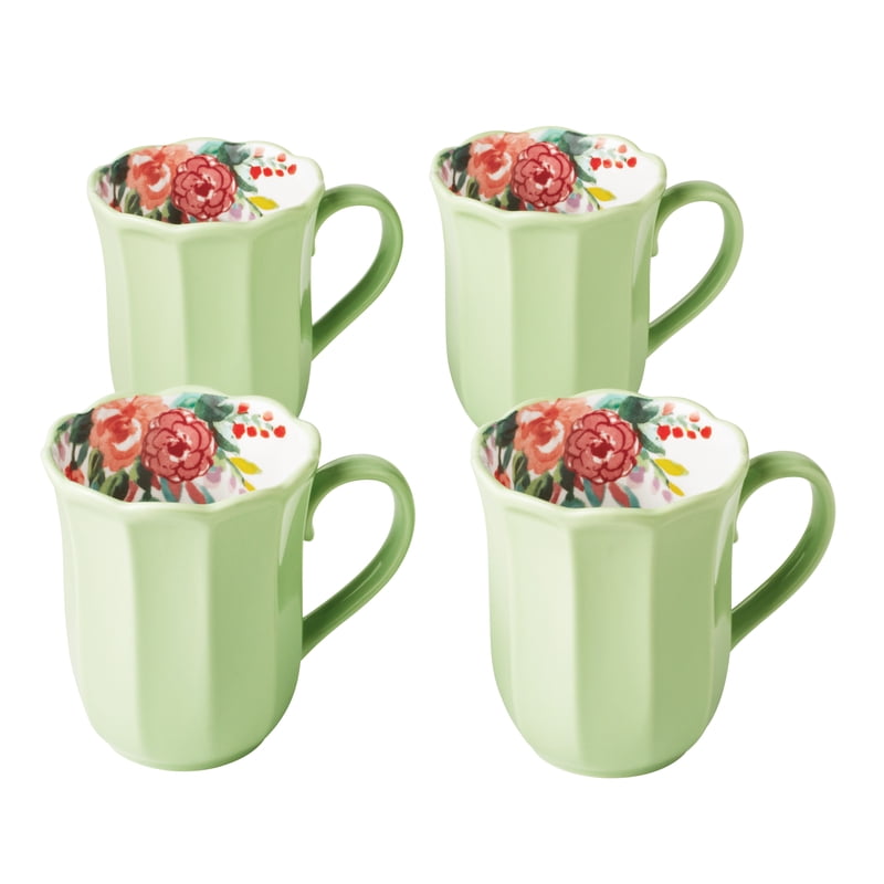 Ceramic Coffee Mugs Set of 4 - 16-Ounce Painted Meadow Design