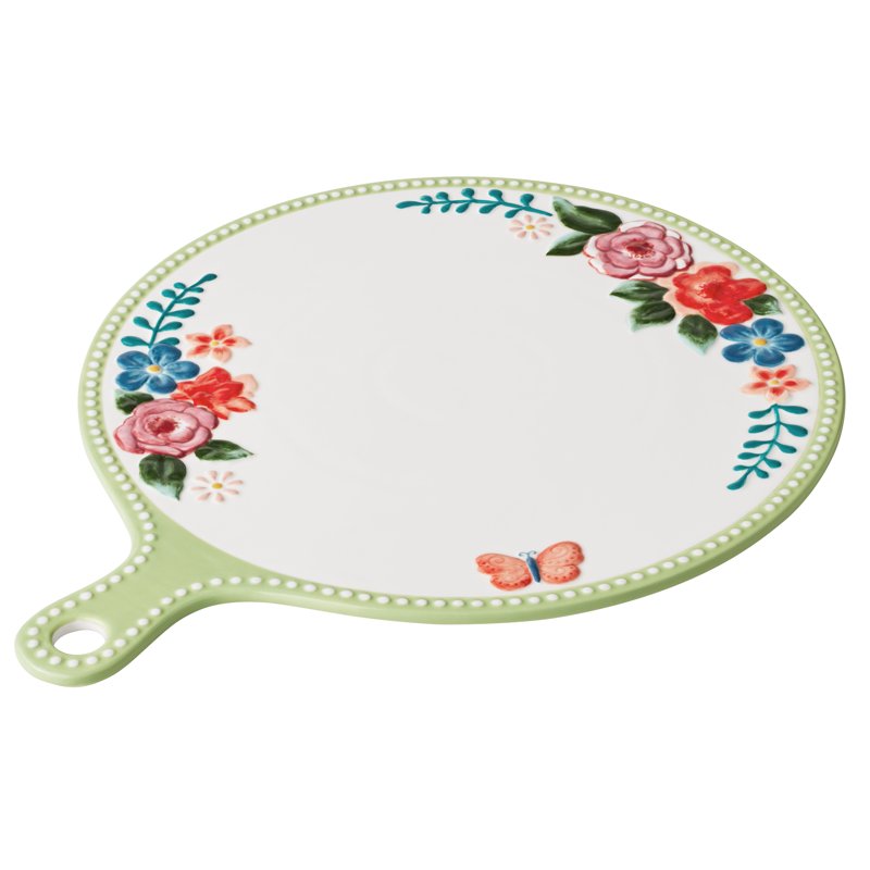 Ceramic Serving Board with Floral Design - 12 Inch