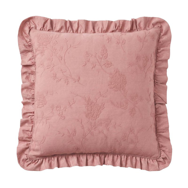 Pink Matelasse Floral Crochet Ruffle Decorative Pillow 20x20 - Heirloom Style