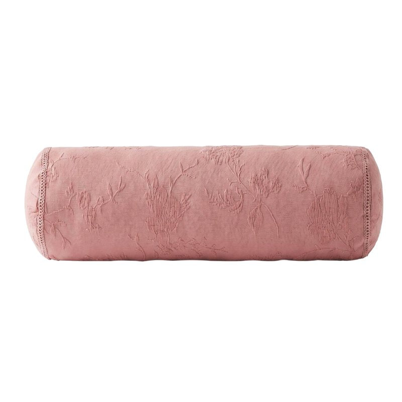 Pink Matelassé Floral Crochet Bolster Pillow - Decorative Accent