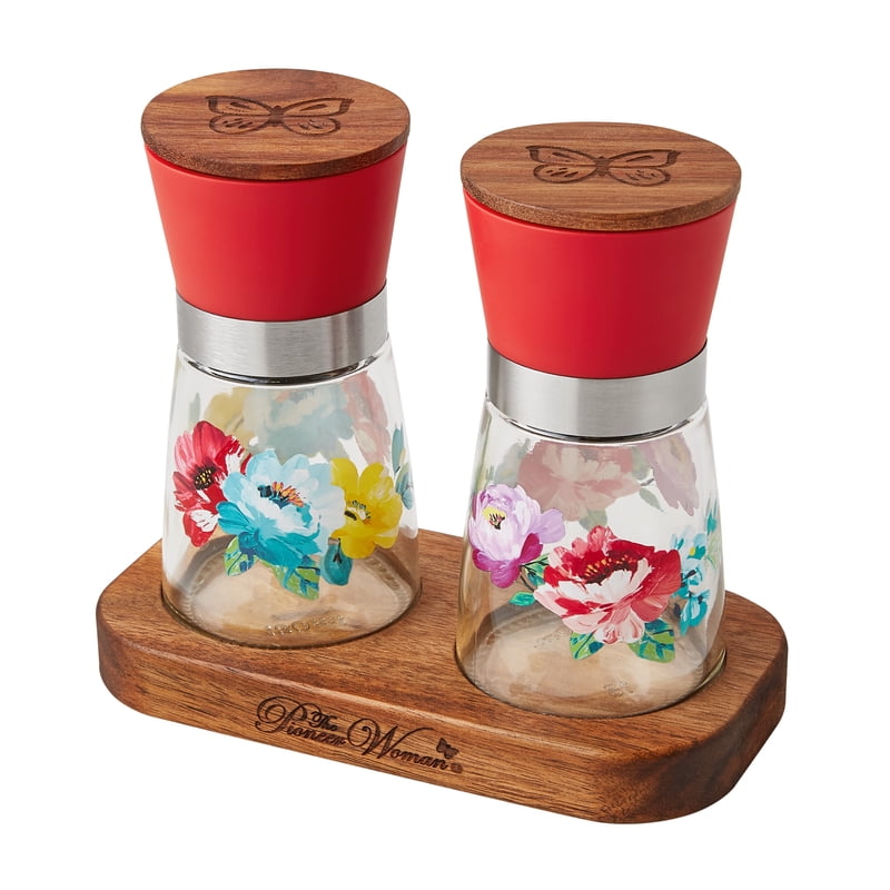 Sweet Romance Salt & Pepper Grinder Set - 3-Piece Glass & Wood