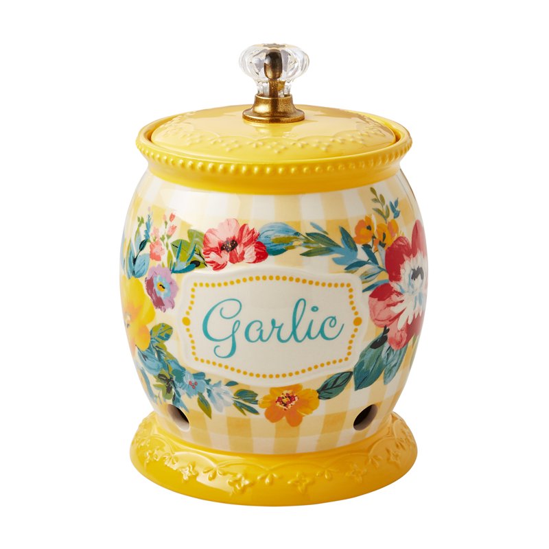 Ceramic Garlic Keeper with Lid - Sweet Romance Design