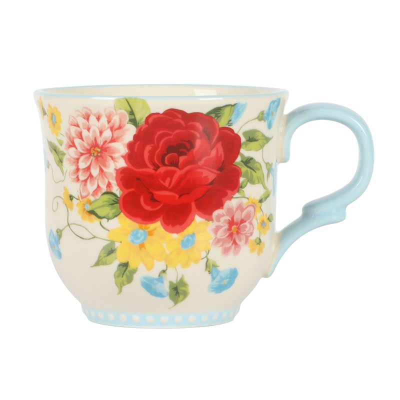 14.5-Ounce Sweet Rose Ceramic Mug - Light Blue