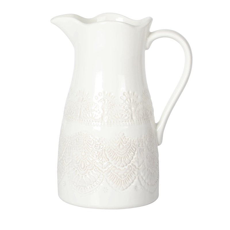Vintage Lace 9-Inch Ceramic Pitcher - 2-Quart Capacity