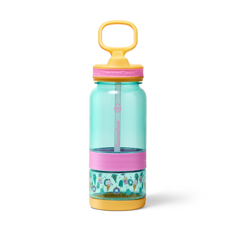14 oz Snack and Sip Kids Bottle with Snack Cup - Teal Treats