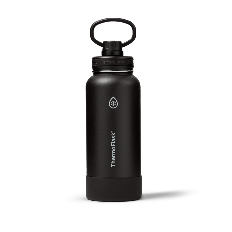 Insulated Stainless Steel Water Bottle with Leakproof Lid - 32 oz, Black