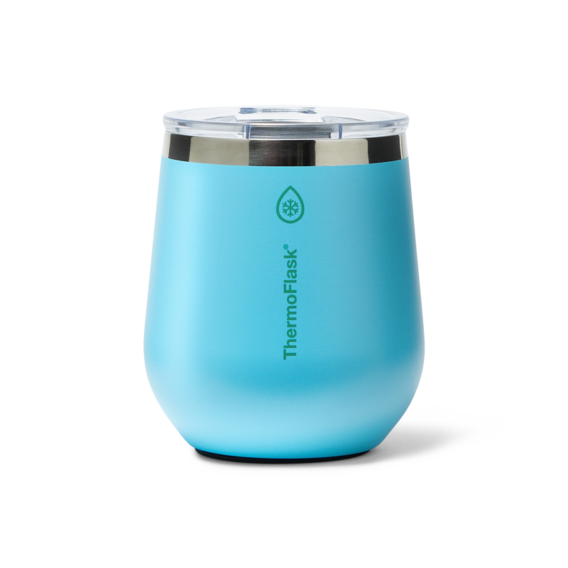 12 oz Insulated Wine Tumbler - Double-Wall, Splash-Proof Lid - Vivid Blue