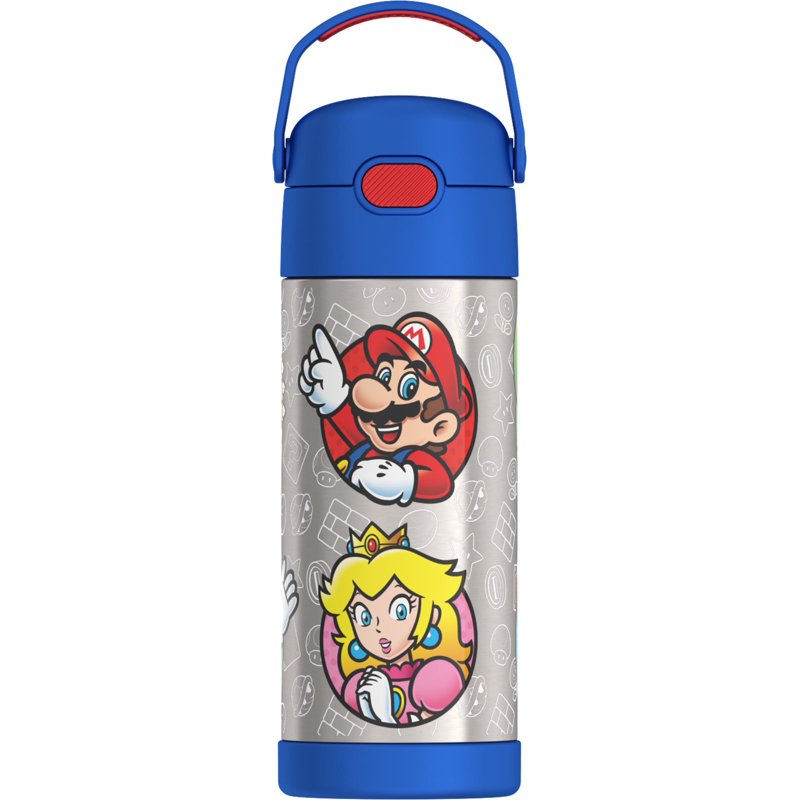 Kids Stainless Steel Insulated Water Bottle with Straw - Mario, 14oz