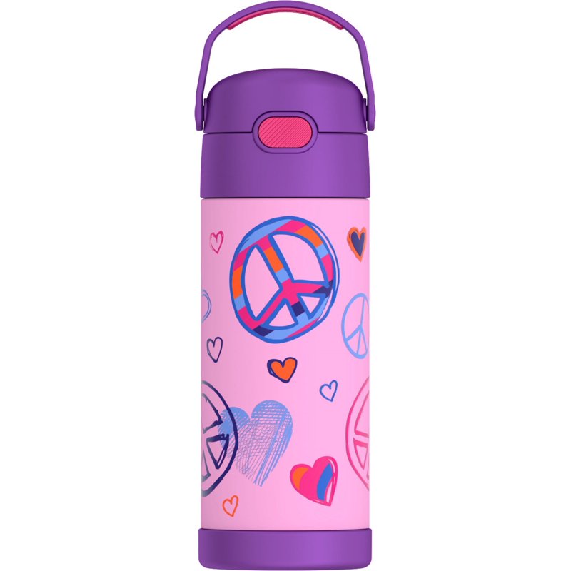 Kids Stainless Steel Insulated Water Bottle with Straw - Peace, 14 oz
