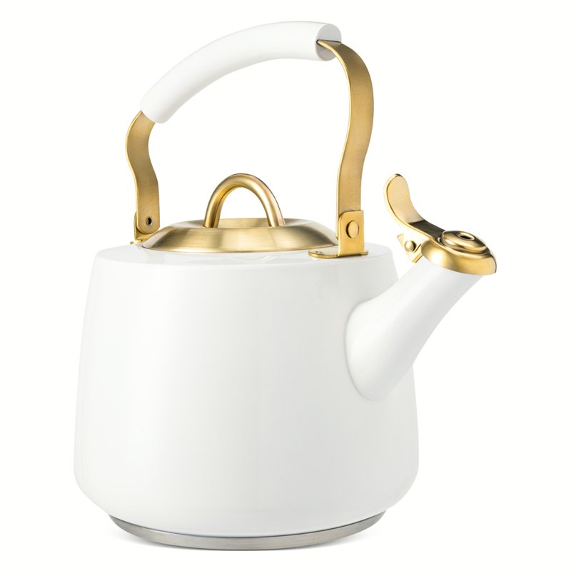 Stainless Steel Whistling Tea Kettle - 1.8L White & Gold