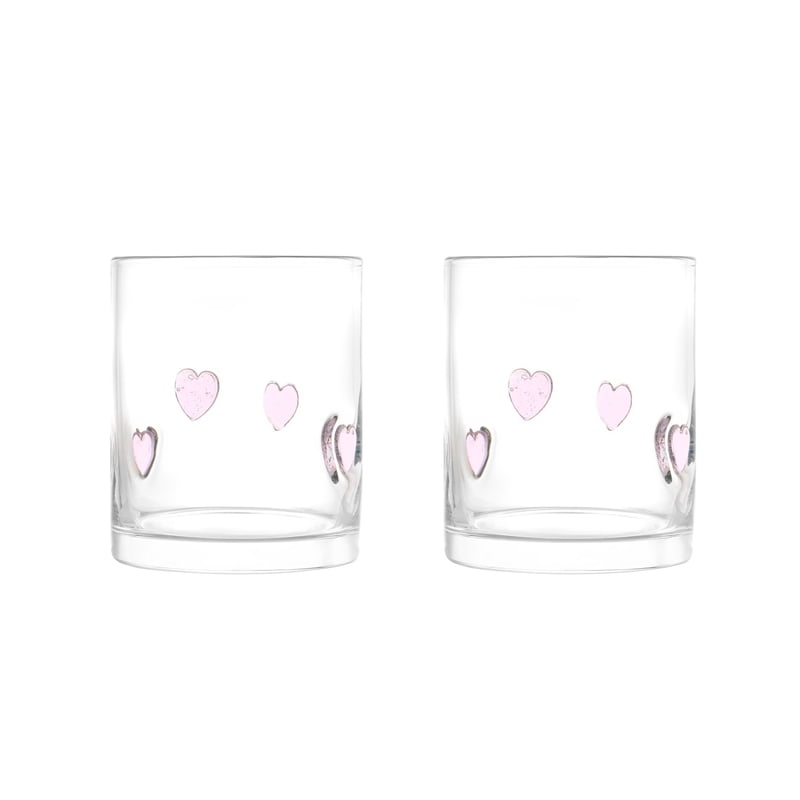 Pink Hearts Charm Drinking Glasses Set - 12 oz, Set of 2