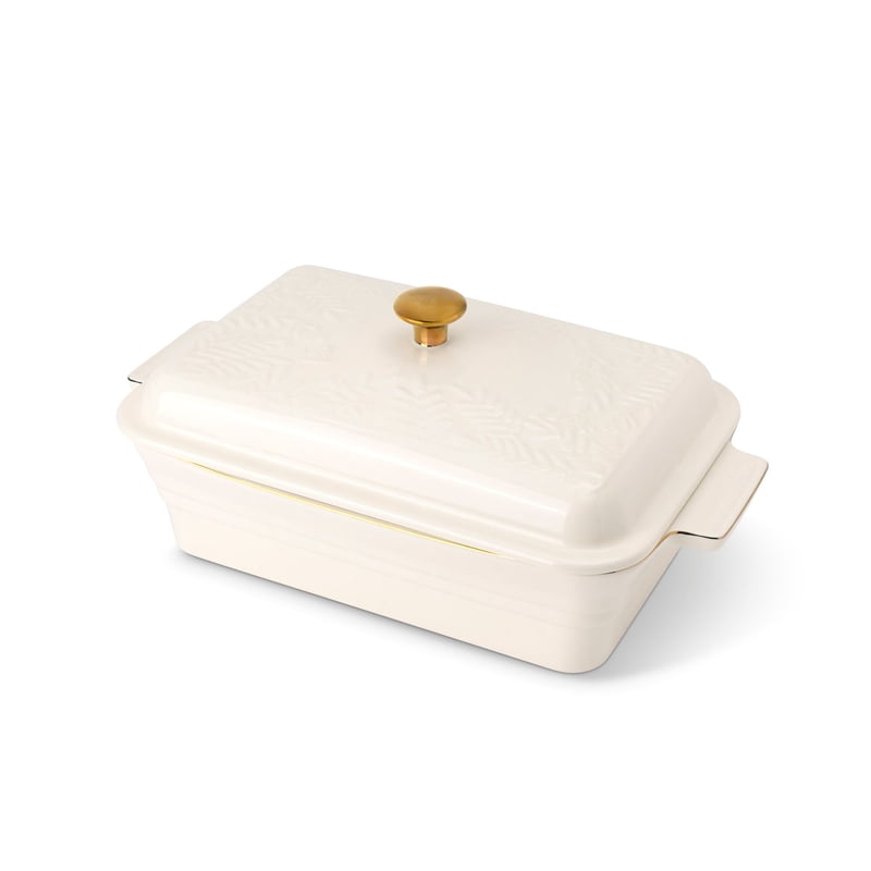 13-Inch Stoneware Covered Baking Dish - Embossed White