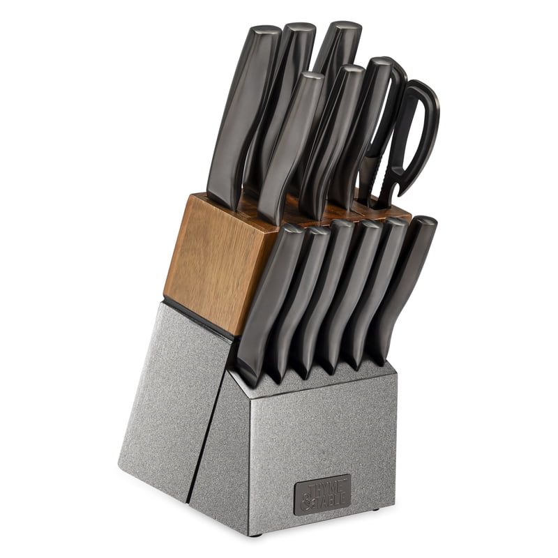 15-Piece Knife Block Set with Built-In Sharpener - Gunmetal