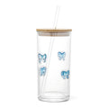 Blue Bow Charm Sipper - 17 fl oz Glass Straw & Wood Lid