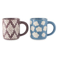 Elegant Stoneware Mugs Set - Blue Skies & Purple Flowers, 19.6 fl oz