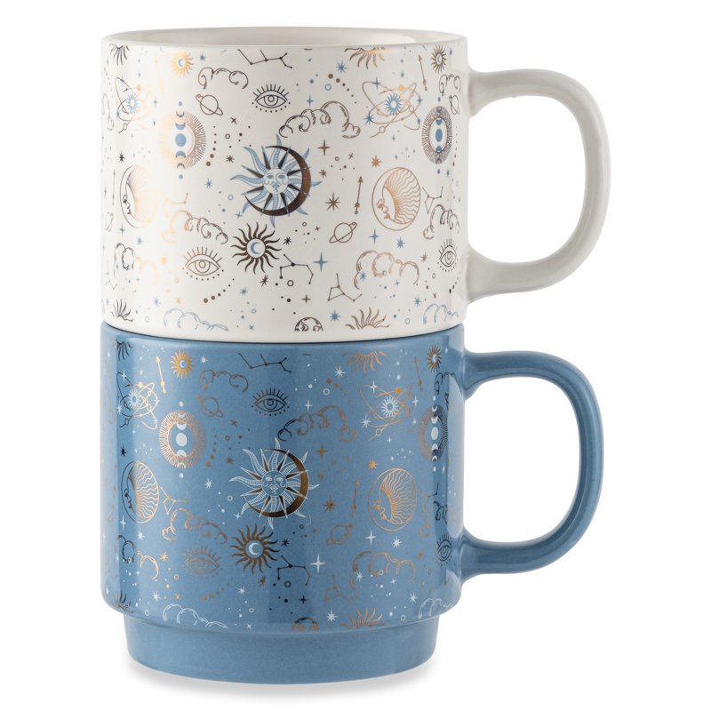 Stacking Celestial Mugs Set - White & Blue, 14.2 fl oz