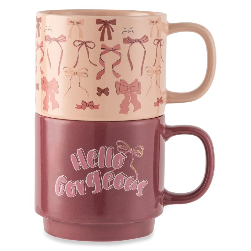 Stacking Mugs Set - Hello Gorgeous & Pink Bows - 14.2 fl oz