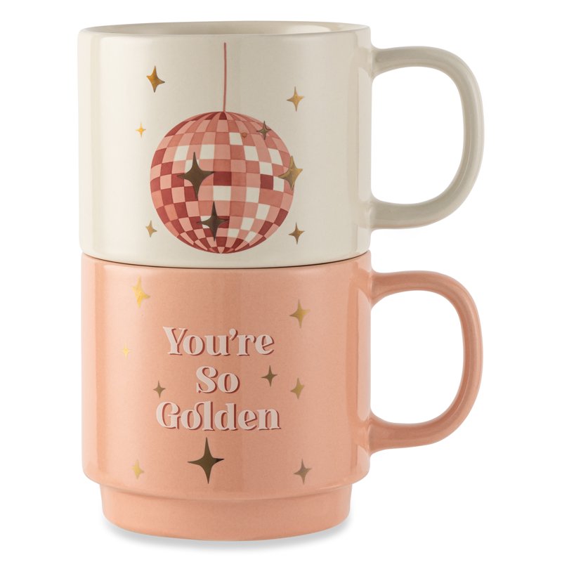Stacking Mugs Set - You're So Golden Pink & Disco Ball White - 14.2 fl oz