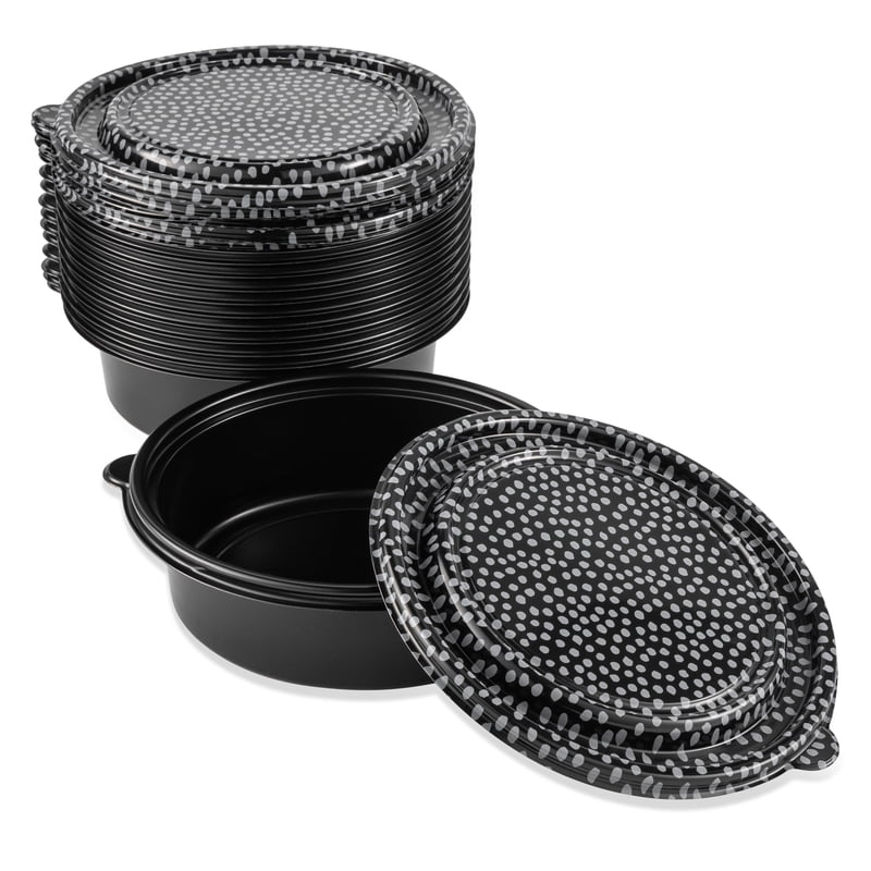 24-Piece Meal Prep Container Set - Black with Dot Design