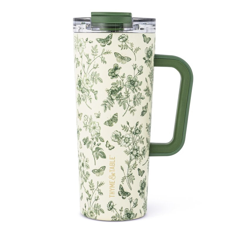 24oz Stainless Steel Luna Tumbler with Handle & Dual Straw Lid - Green Floral