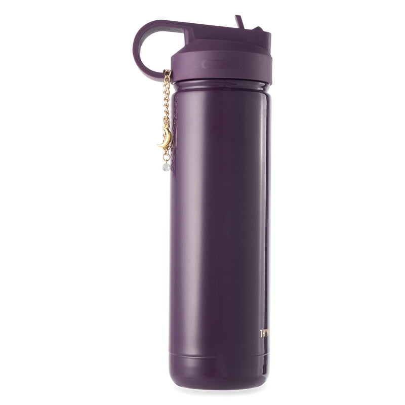 26 oz Water Bottle with Straw Lid - Purple Gloss & Moon Gold Charm
